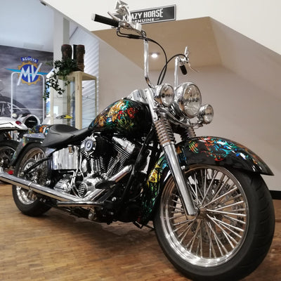 Decorative motorcycle with floral design