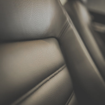 Close-up of a car's brown leather interior