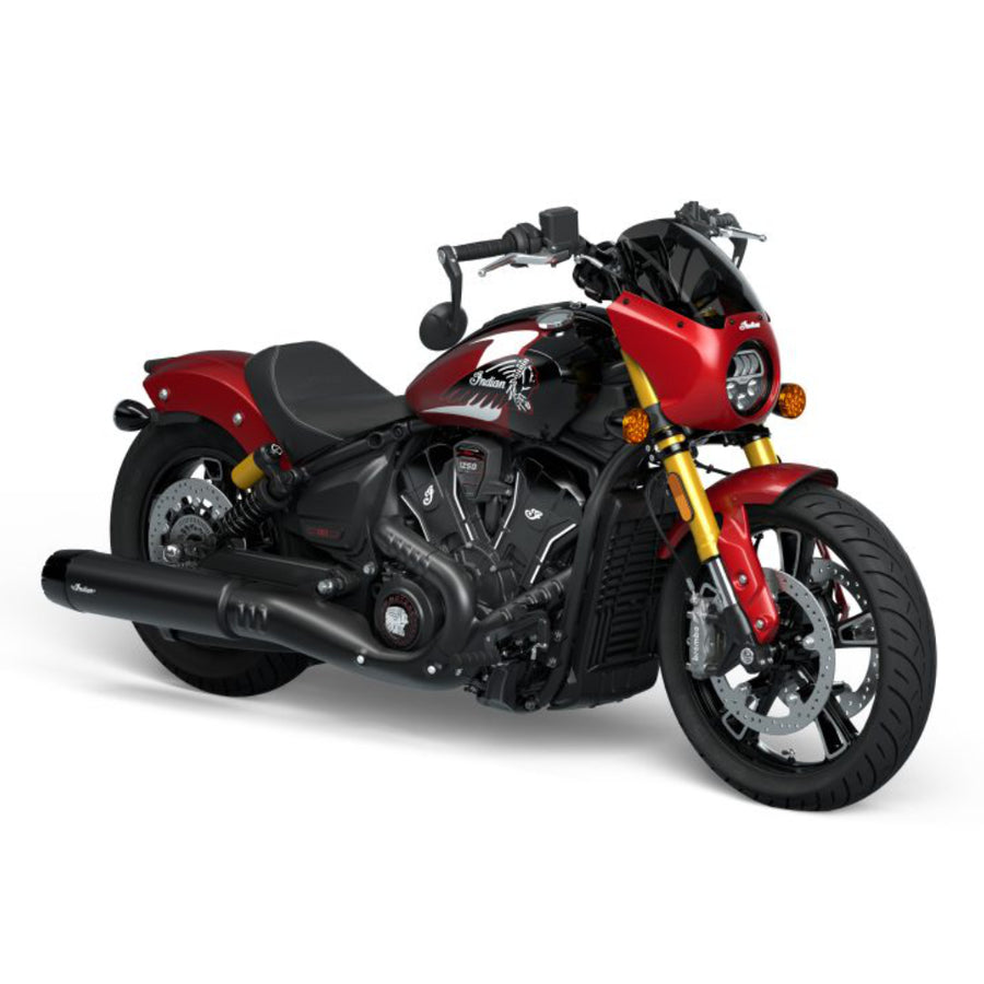 2025 Indian 101 Scout - Sunset Red Metallic with Graphics or Ghost White Metallic with Graphics