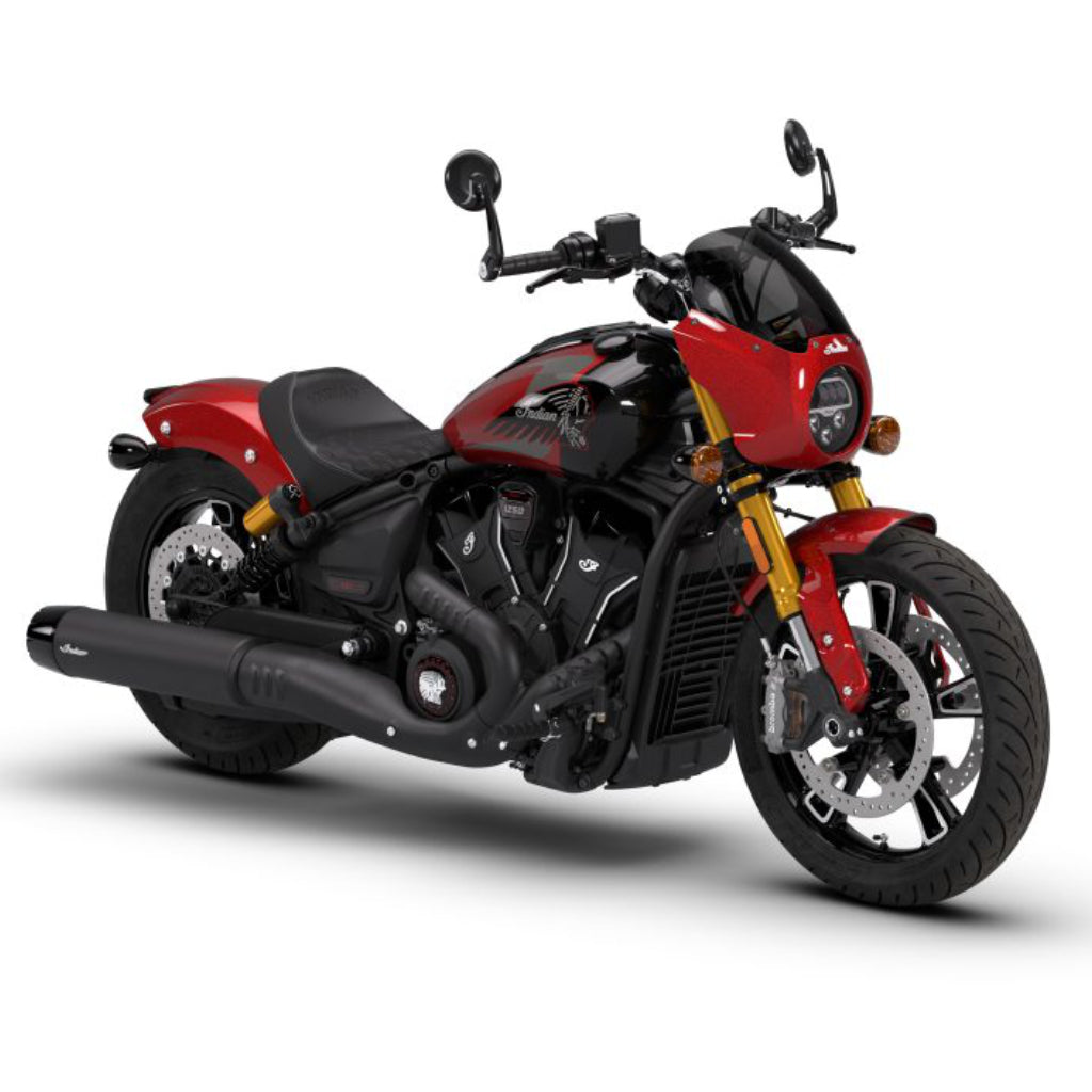 2026 Indian Scout 101 limited + tech - Black Crystal with Super Graphite, Sunset Red Metallic with Graphics