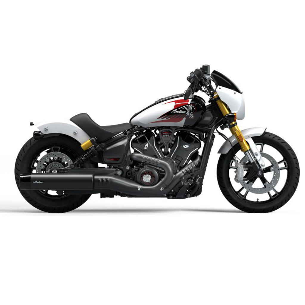 2025 Indian 101 Scout - Sunset Red Metallic with Graphics or Ghost White Metallic with Graphics