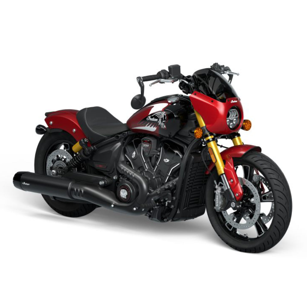 2025 Indian 101 Scout - Sunset Red Metallic with Graphics or Ghost White Metallic with Graphics