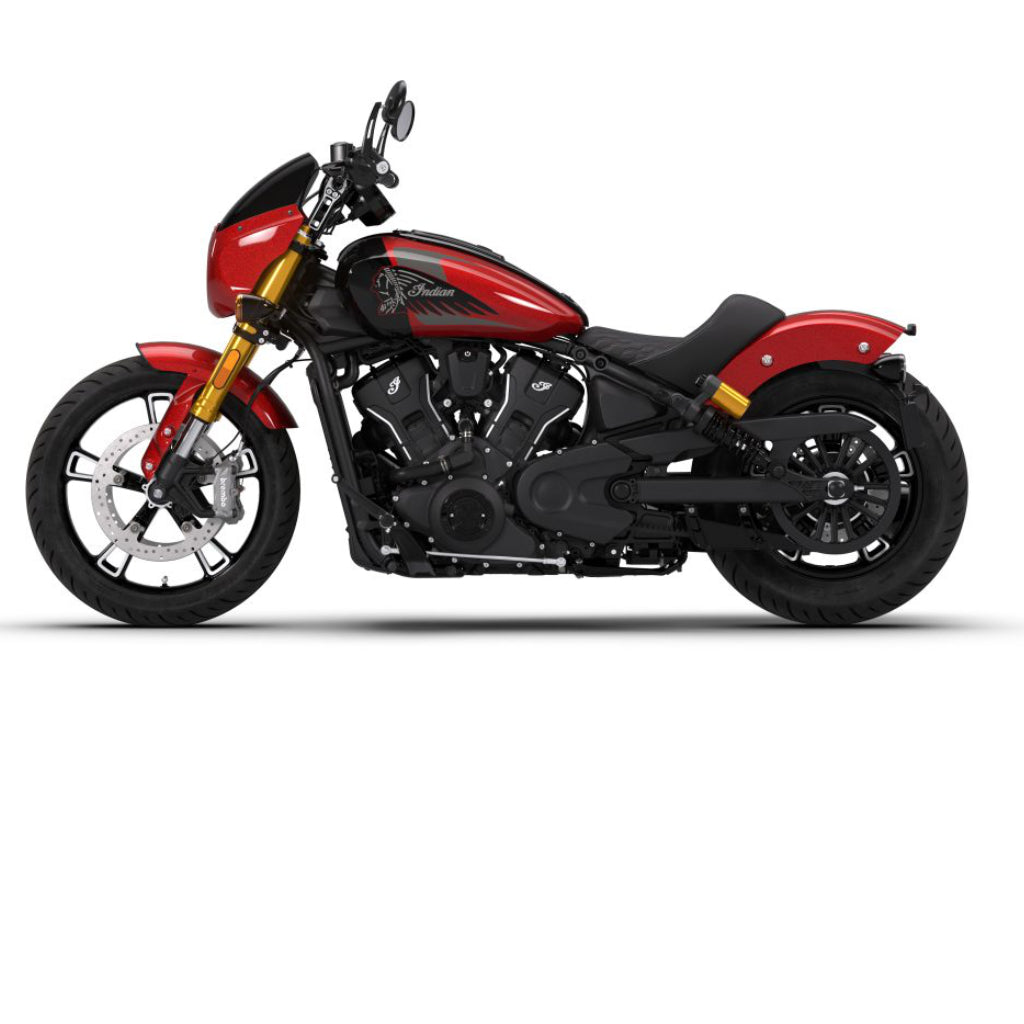 2026 Indian Scout 101 limited + tech - Black Crystal with Super Graphite, Sunset Red Metallic with Graphics